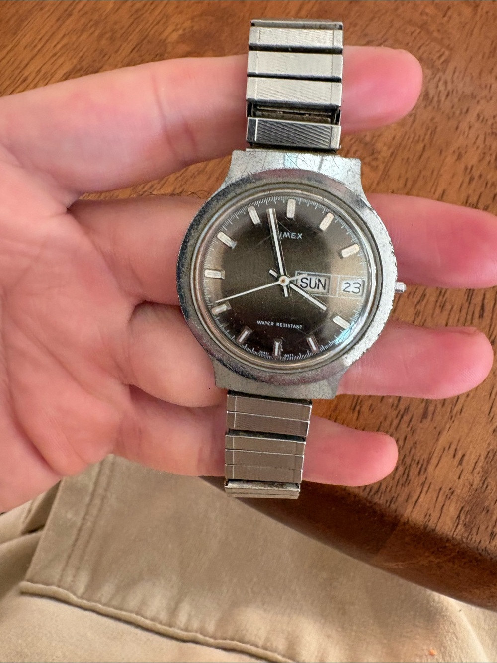 Timex Silver Stainless Steel Watch with Dark Gray Dial